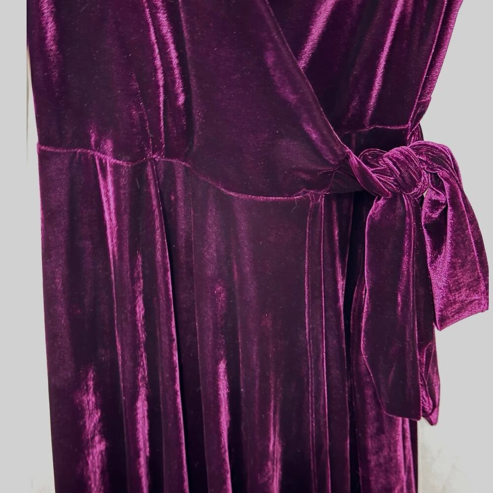 Unique Vintage 1940s Style Eggplant Purple Velvet Kelsie Wrap Dress Sz L 10 12 - Picture 4 of 7